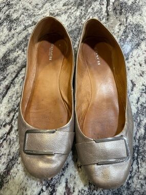 Silvery/Gold Iridescent Coach Ballet Flats Size 9